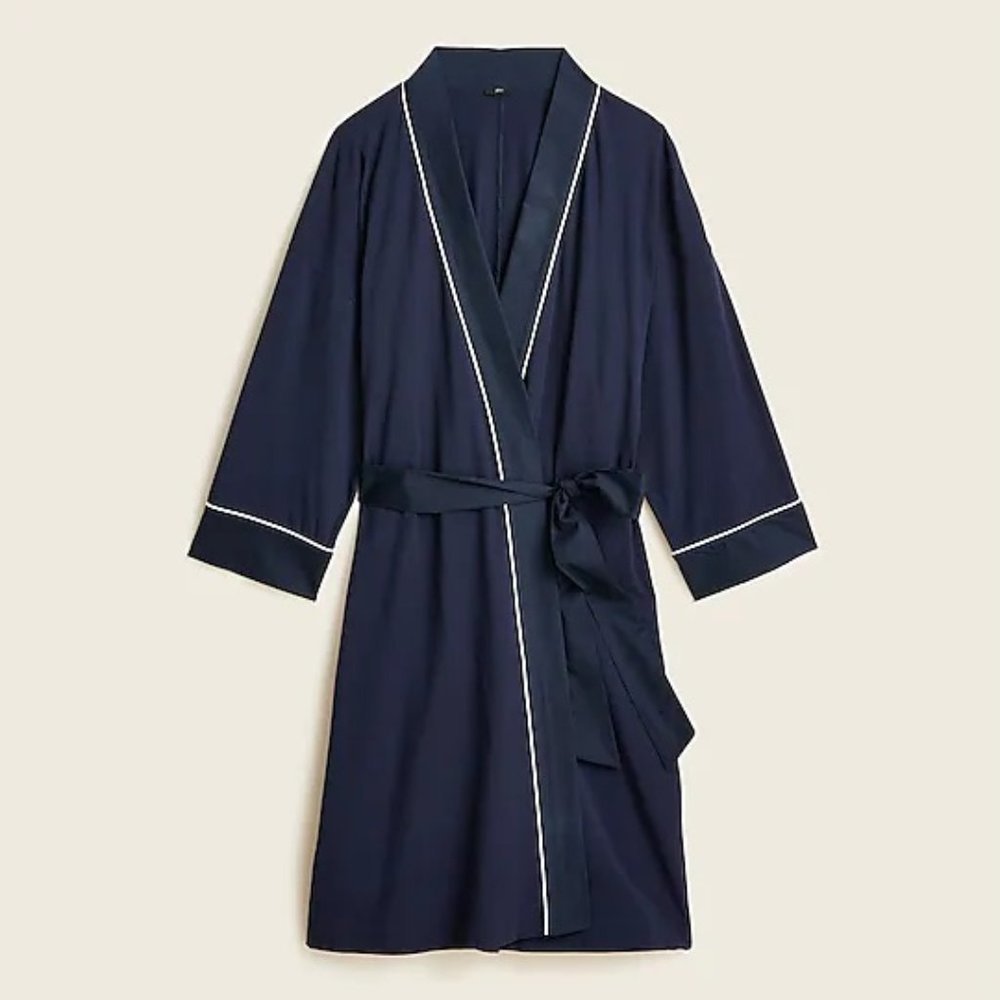 J Crew Dreamy Cotton Robe Navy - Picture 3 of 6